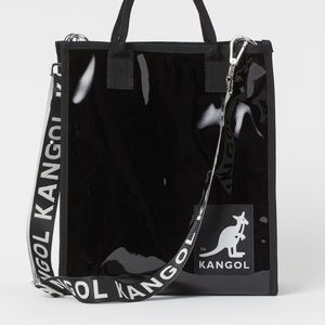 H&M x Kangol Black Patent Tote with Logo Strap